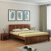 Maurice Solid Sheesham Wood Bed Without Storage (Queen Size, Natural Finish)